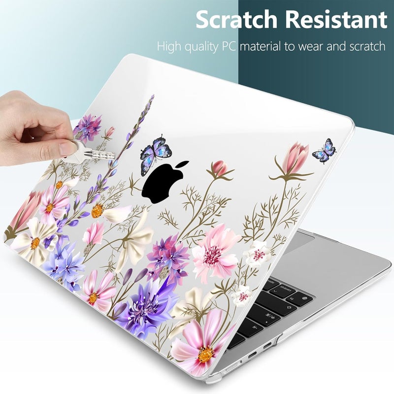 DONGKE Compatible with M4 MacBook Air 15 inch Case 2025 2024 2023 A3241 A3114 A2941 M3 M2 Liquid Retina Display Touch ID, Plastic Hard Case & Keyboard Skin & Screen Protector - Butterfly Floral - Image 3